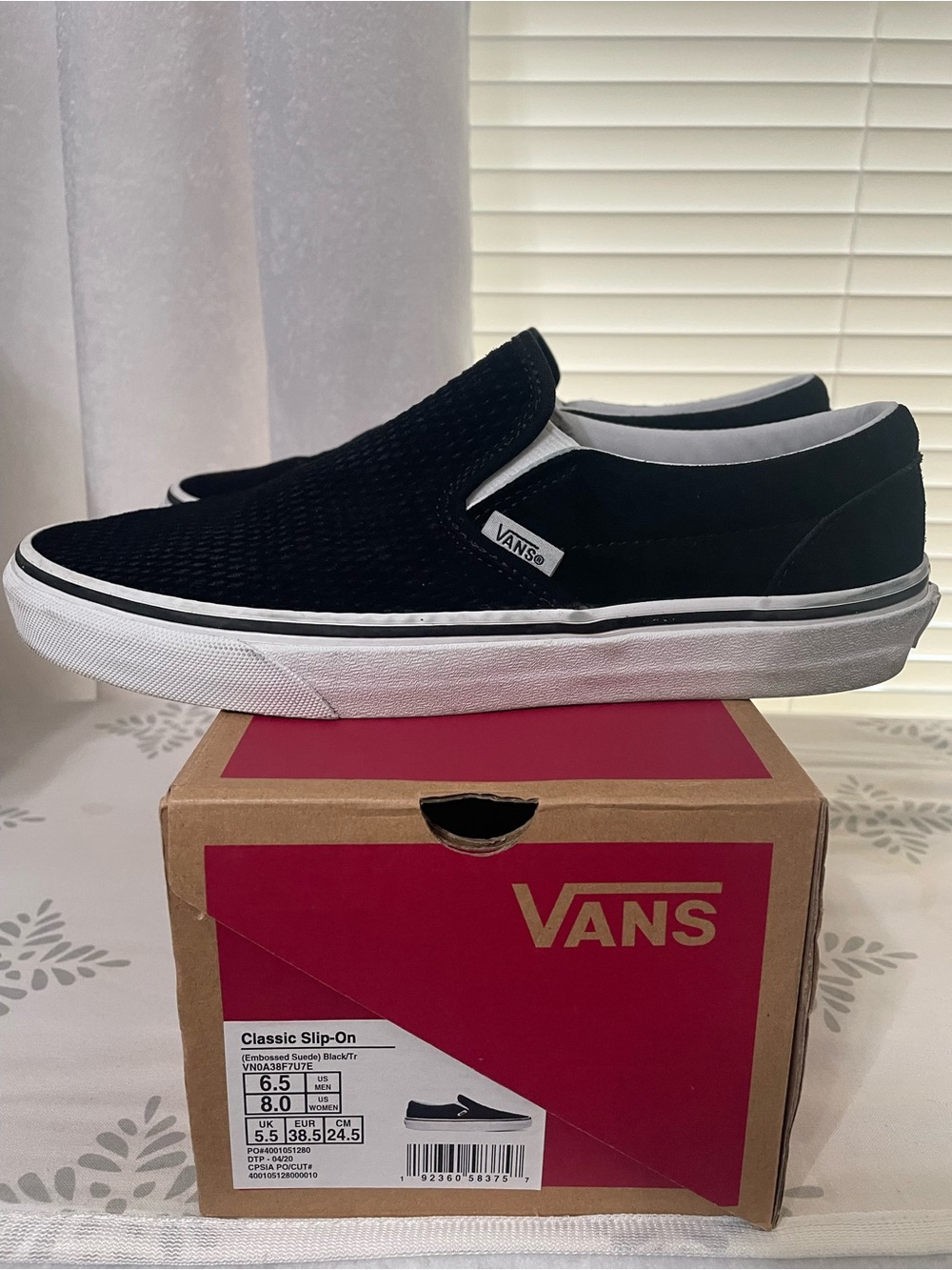 Vans Black & White Slip-On Skate Shoe Suede material